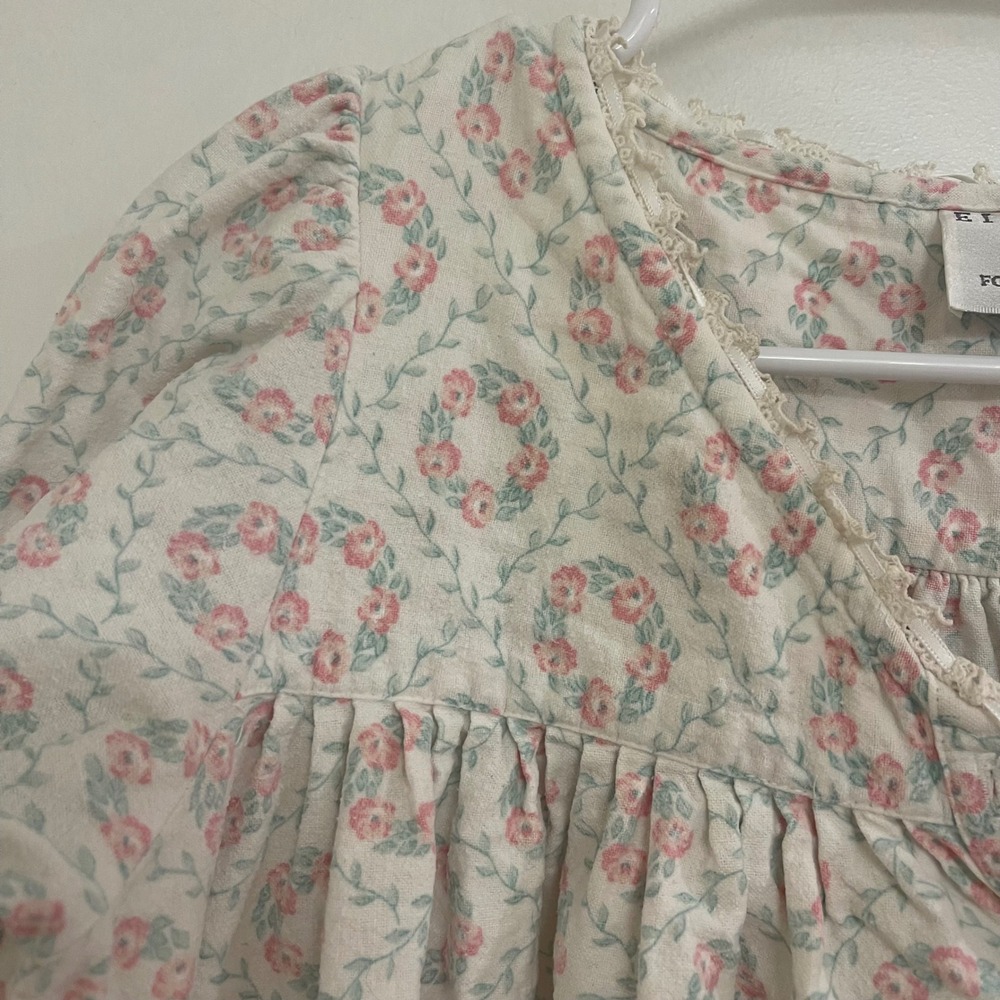 Vintage Eileen West Queen Anne's Lace Nightgown Wreath Print Quarter Sleeve - Picture 8 of 11
